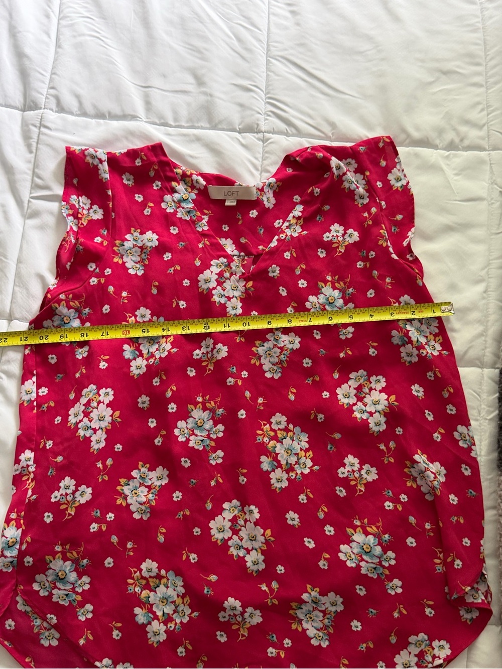 LOFT Red-Pink Floral Wrap-Style Blouse